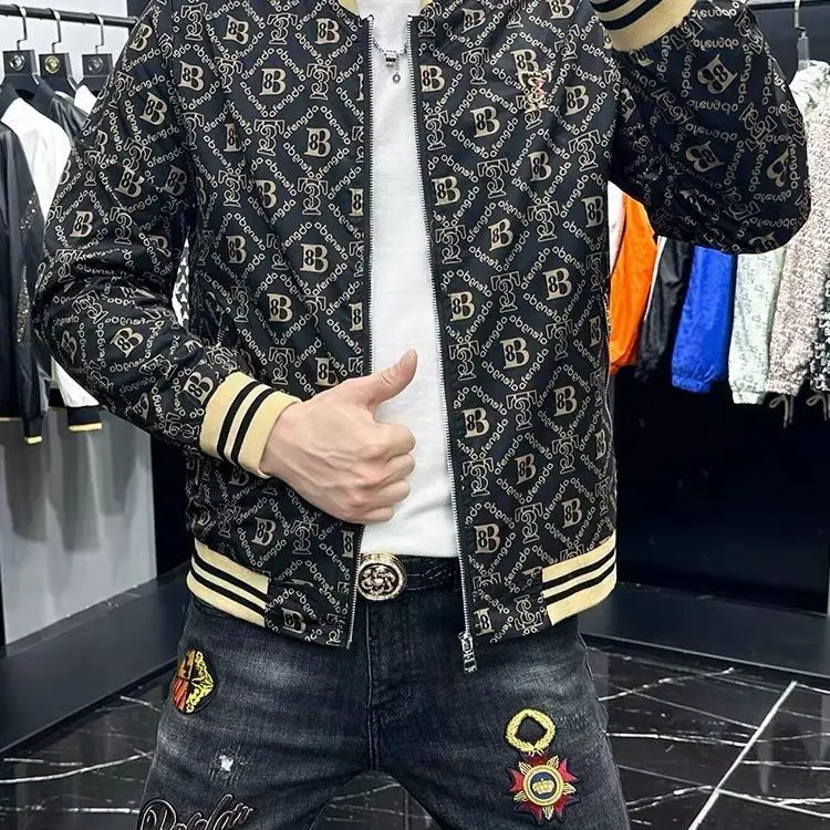 Men\'s High-end Trendy Printed Baseball Collar Coat  Spring and Autumn New Entry Luxury Top Slim-fit Jacket Men\'s Wear