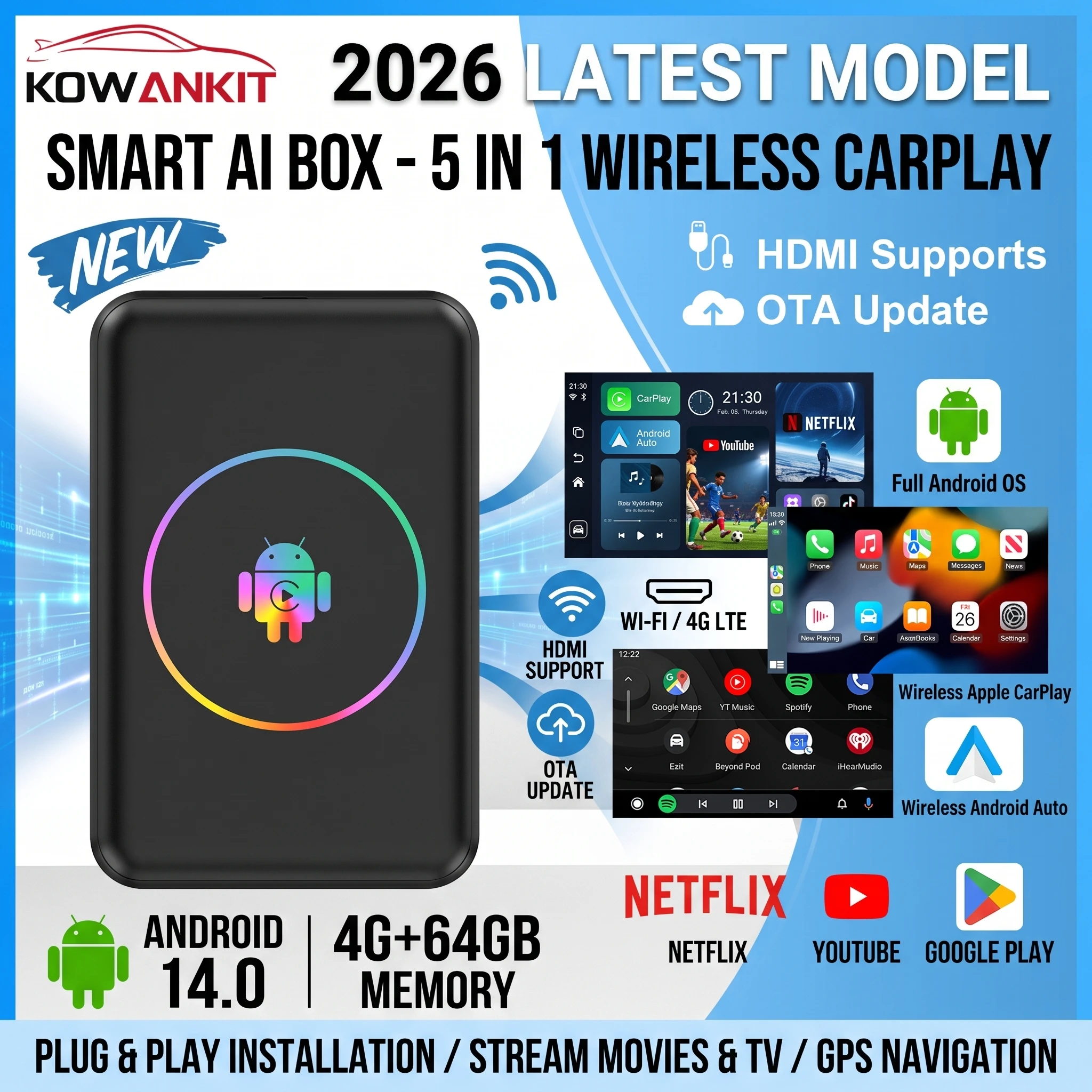 wireless-carplay-ai-box-kowankit-2026-android-14-hdmi-5in1-smart-hd-car-tv-box-4g-64g-plug-play-android-auto-for-youtube-netflix