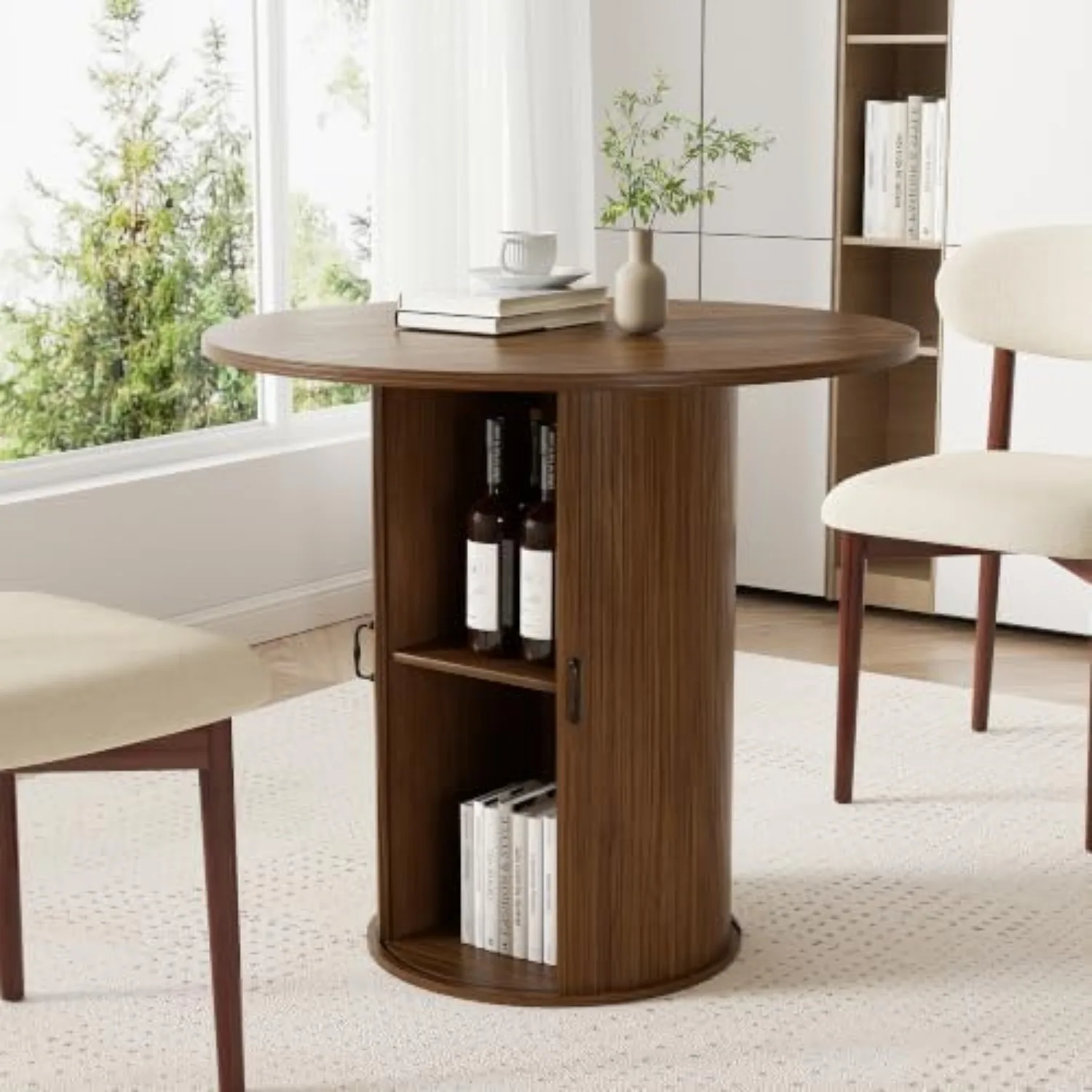 31.5 inch Round Dining Table for 2, Small Dinner Table with 2-Layer Storage Shelf, Morden Circle Kitchen Table with