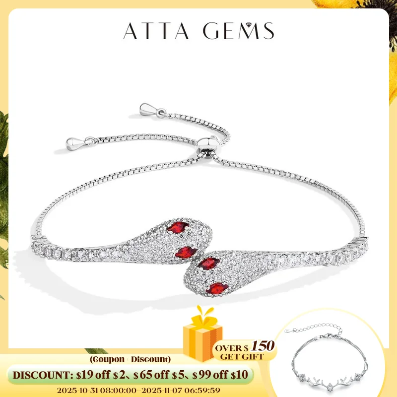 ATTAGEMS Original Double Snake Head Moissanite Bracelets for Women Men D VVS1 Diamonds S925 Silver Birthday Wedding Gifts 16+8cm