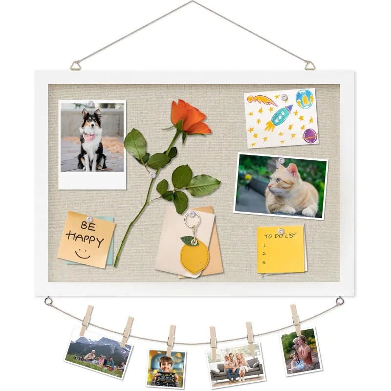 

Cork With Linen White,Bulletin 30"x20" Hanging Corkboards For Office Home School Message Or Vision Decor