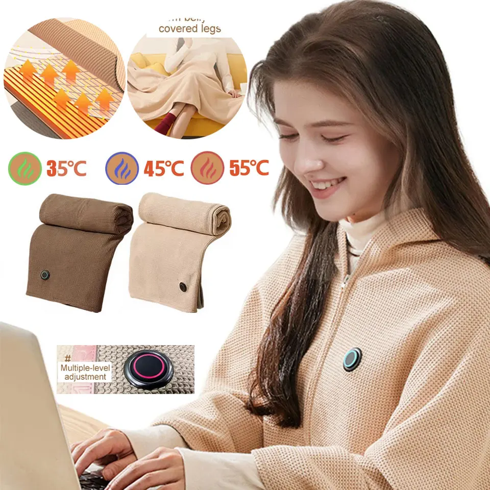 

Heated Shawl Wraps USB Powered Soft Zipper Shawl Wrap 3 Temperature Adjustment Electric Thermal Blanket for Travel Work Camping