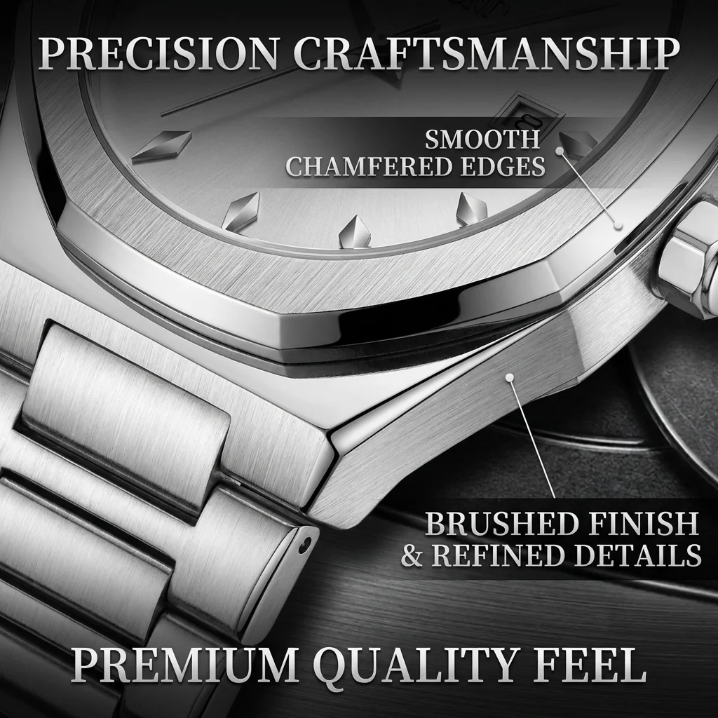 1pc Fashion Octagonal Case Watch Simple Silver Metal Strap Diamond Scale Calendar Display Unisex Daily Commute Versatile