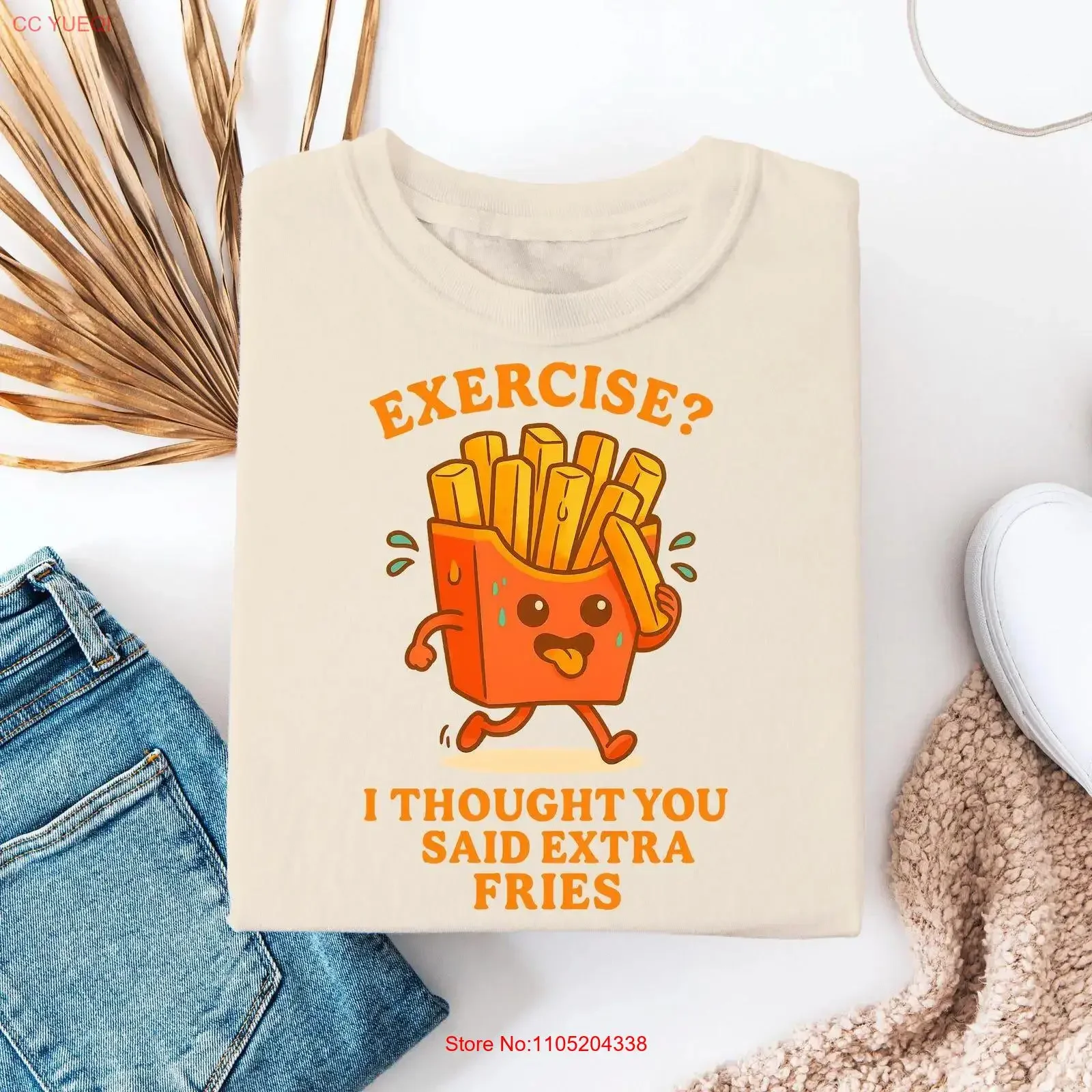 ممارسة أعتقد أنك قلت بطاطس إضافية مضحك تي شيرت لطيف الكرتون الفرنسية فراي الوجبات السريعة الفكاهة لمحبي الوجبات الخفيفة أيام كسول