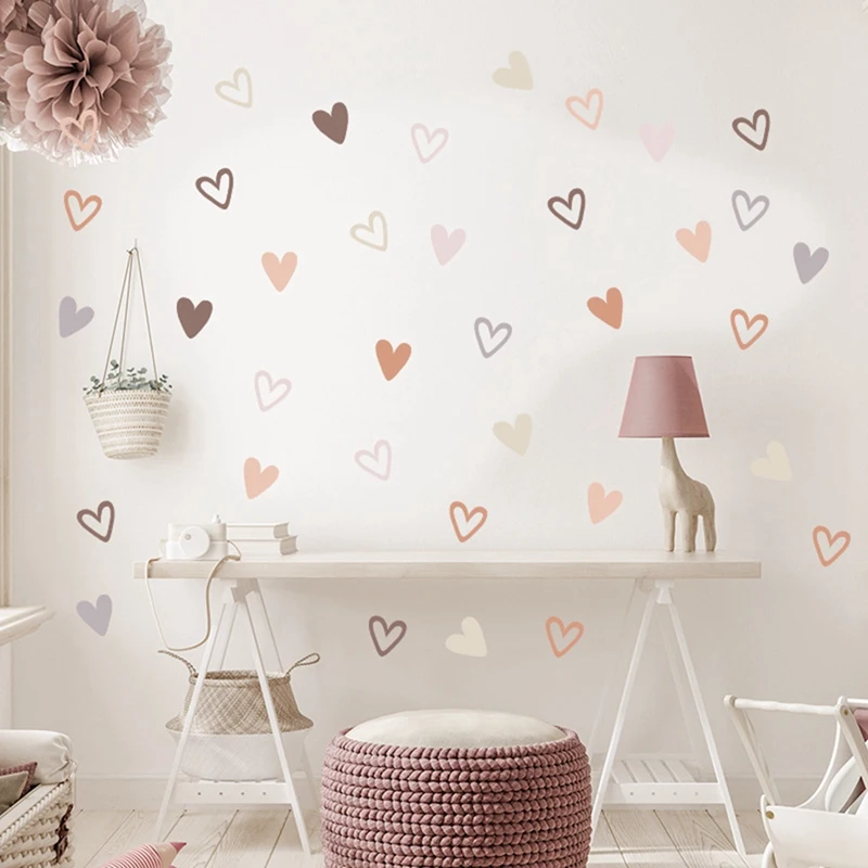 144PCS Heart Bohemianstyle Boho Self-Adhesive Wall Stickers Kit Heart-Shaped Decorative Stickers Kit