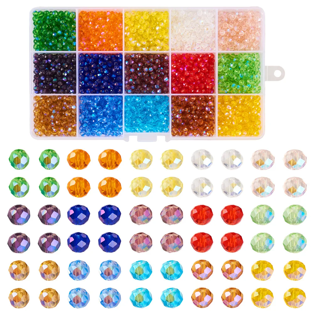 1 Box 4x3mm Faceted Glass Beads 15 Colors Rondelle Loose Spacer Beads for Bracelets Earrings DIY Jewelry Making