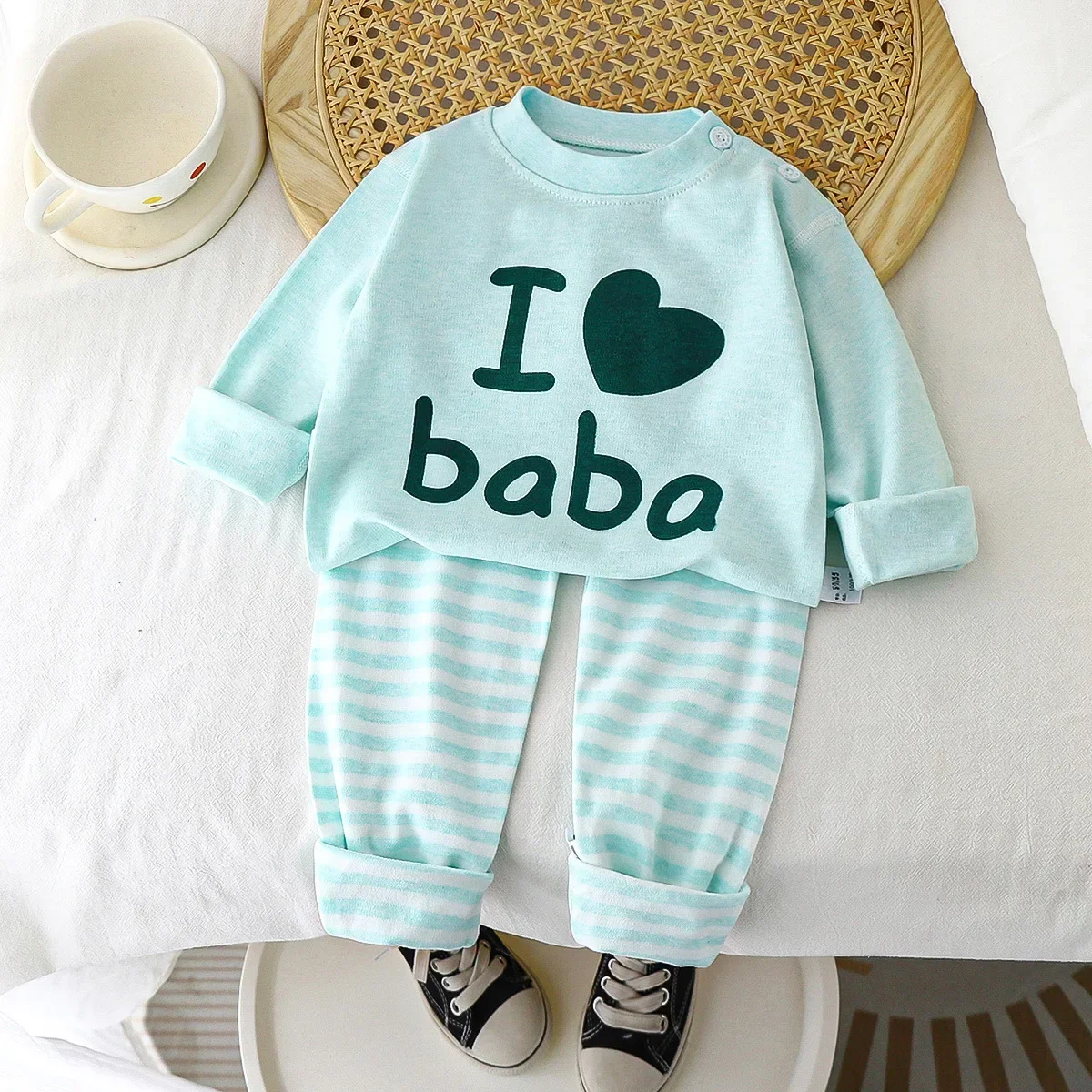 

New 2024 Kids Boys Girls Warm Pajamas Letter Long Sleeve T-Shirt Tops + Long Johns Toddler Baby Autumn Underwear Clothing Sets