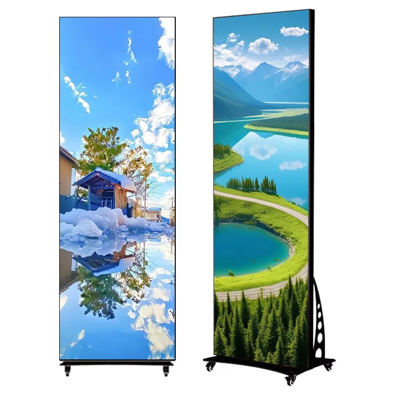 LED Folding Poster Screen Indoor Full Color P1.86P2P2.5 P3 Mirror Advertising Display HD Floor Mounting Screen