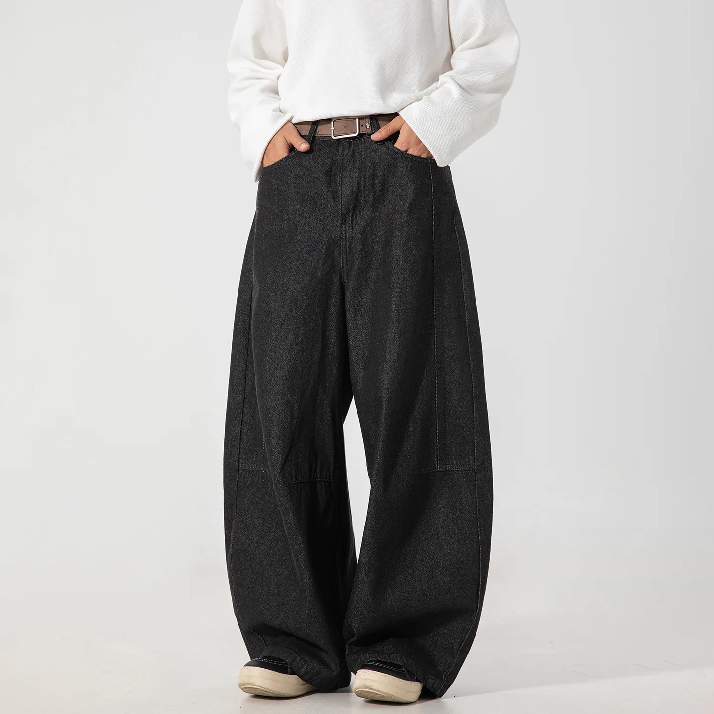 2025 Autumn New Men's Retro Raw Denim Jeans Black Split Structure Bootcut Straight Leg Pants