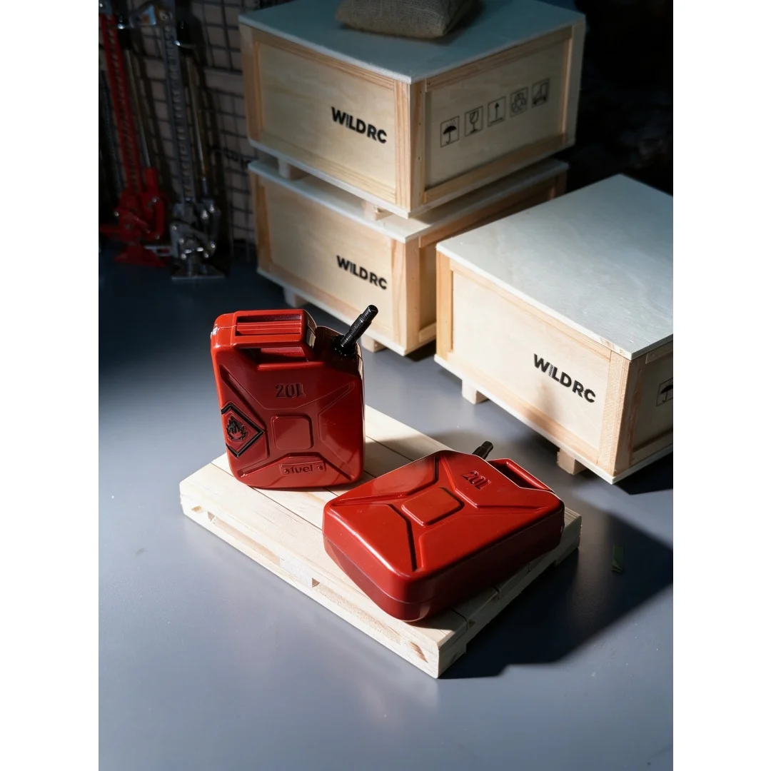 1/10 Scale 2 RC Simulated Metal Fuel Cans, Classic Red Black Contrast, Decor Accessory for 1/10 RC Crawler Car