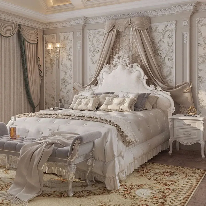 Princess Queen Bed Double Luxury Space Saving Modern Wooden Design Bed Sleeping Beauty Letto Matrimoniale Lounge Suite Furniture