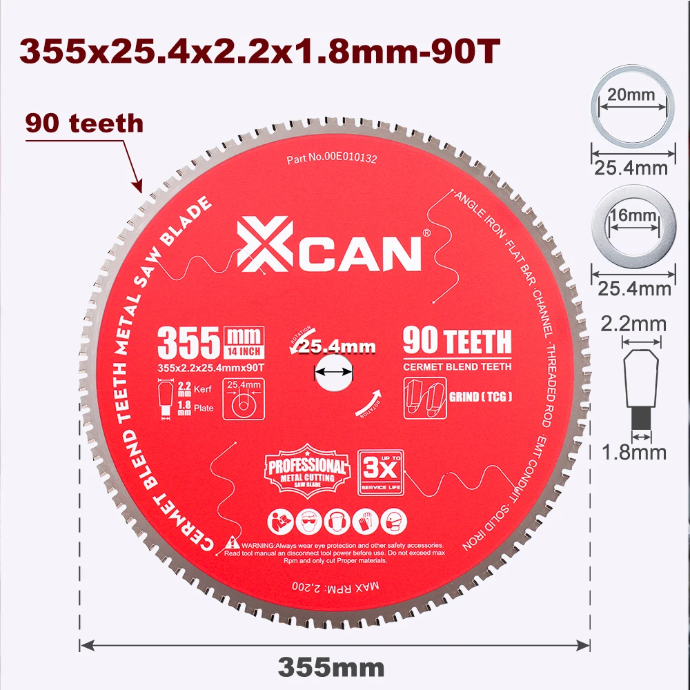XCAN Metal Cutting Disc 355mm Dia Circular Saw Blade Cermet Carbide Tipped Cut Off Saw Disc for Iron Metalworking Disk