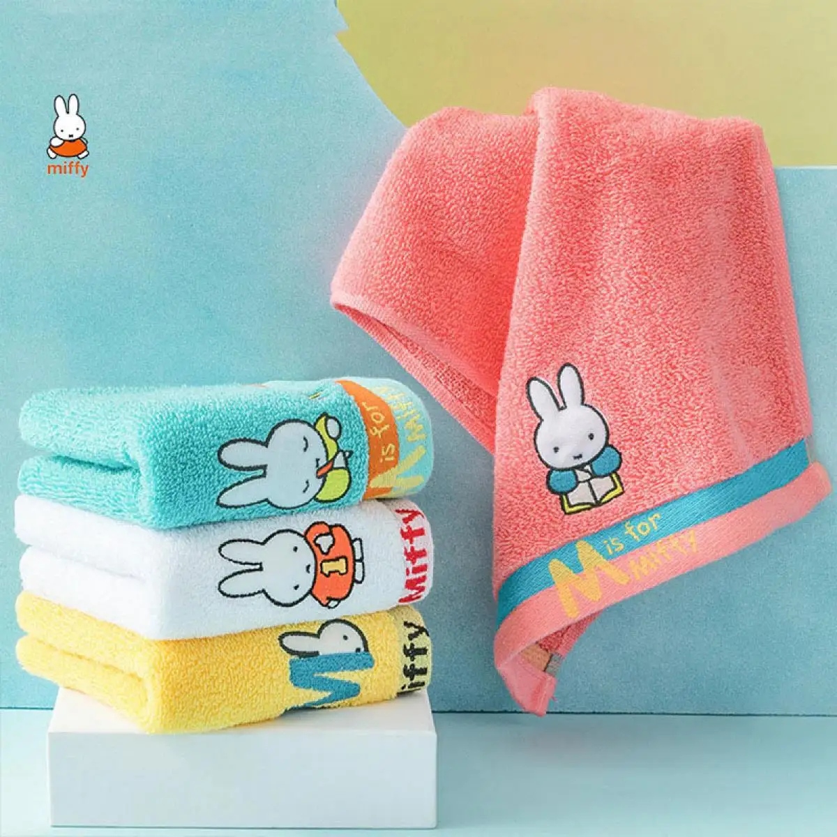 

4Pcs Miffy Kawaii Cartoon Pure Cotton Towel Cute Rabbit Anime Soft Absorbent Towel Sweet Children Face-Washing Towel