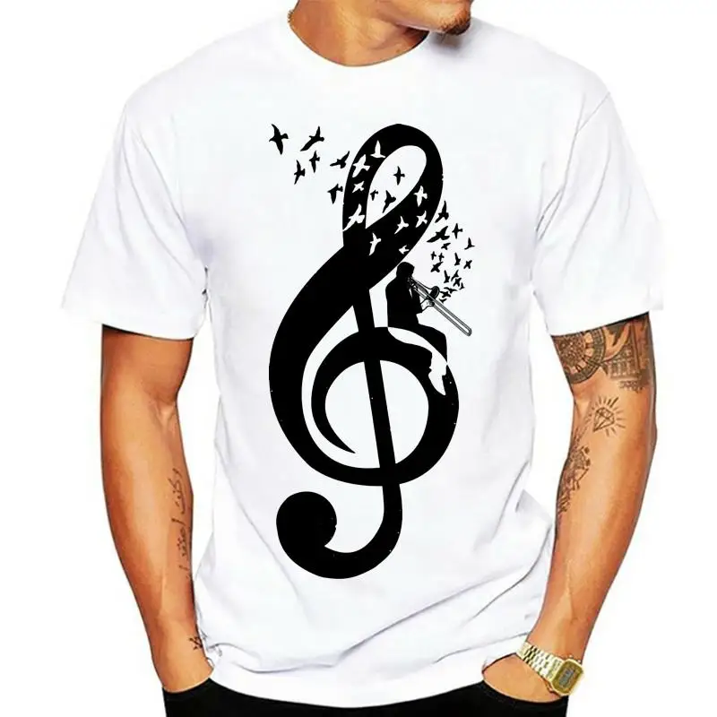 2022 Graduation T Shirts Men Treble Clef Trombone Designer Shirt Mens Tshirt Full Cotton Hip Hop T Shirt Bass Music