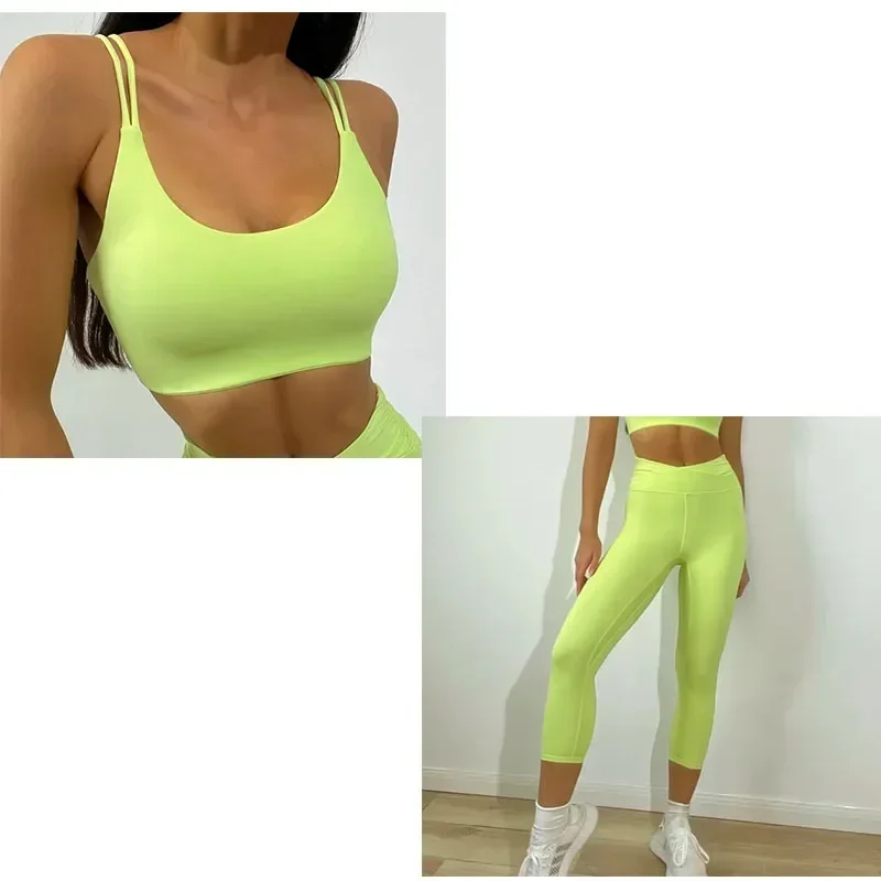 Venda quente conjunto de fitness feminino suspender yoga colete super elástico tecido nu apertado sutiã esportivo