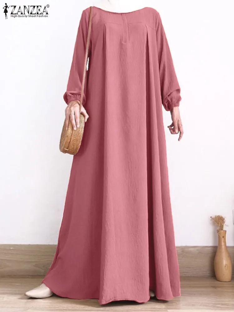 

2024 ZANZEA Women Vintage Long Sleeve Kaftan Sundress Robe Femme Casual Islamic Muslim Vestido Eid Mubarek Ramadan Turkey Dress