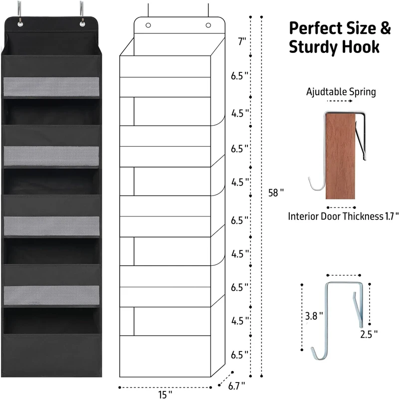 Over Door Hanging Organizer,5 Layers Over The Door Organizer with Mesh Pockets,Large Wall Mount Hanging Organizer Storage