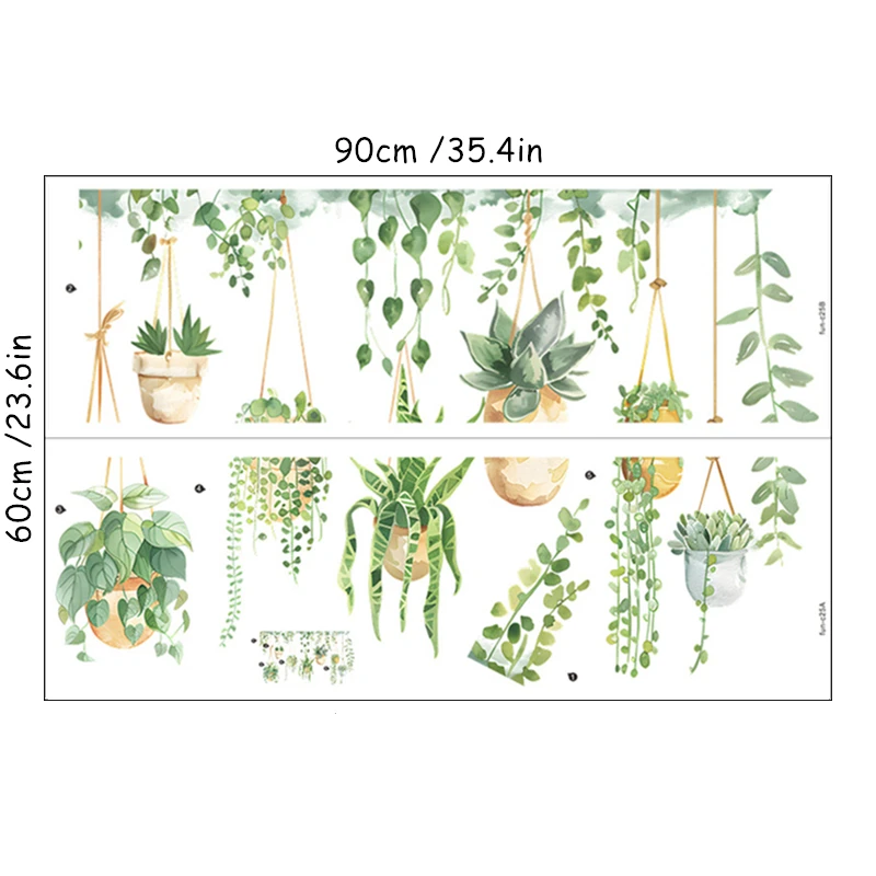 الجدران الإبداعية الفن الأخضر ورقة الكرمة سلة معلقة بوعاء الفينيل ملصقات جدارية للديكور المنزل الغرف الجمالية المناظر الطبيعية