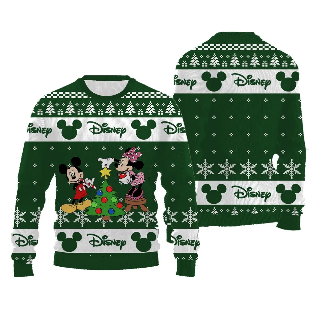 Cartoon Mickey Minnie Pattern Printed Christmas Sweater for Women Casual Long Sleeves Sweatshirt Round Neck Thick Style