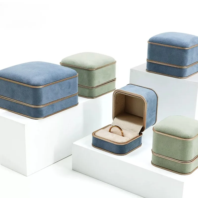 Elegant Velvet Gold Rim Jewelry Box Multi‑Size Ring Earrings Necklace Bracelet Pendant Gift Packaging Box For Jewelry Storage