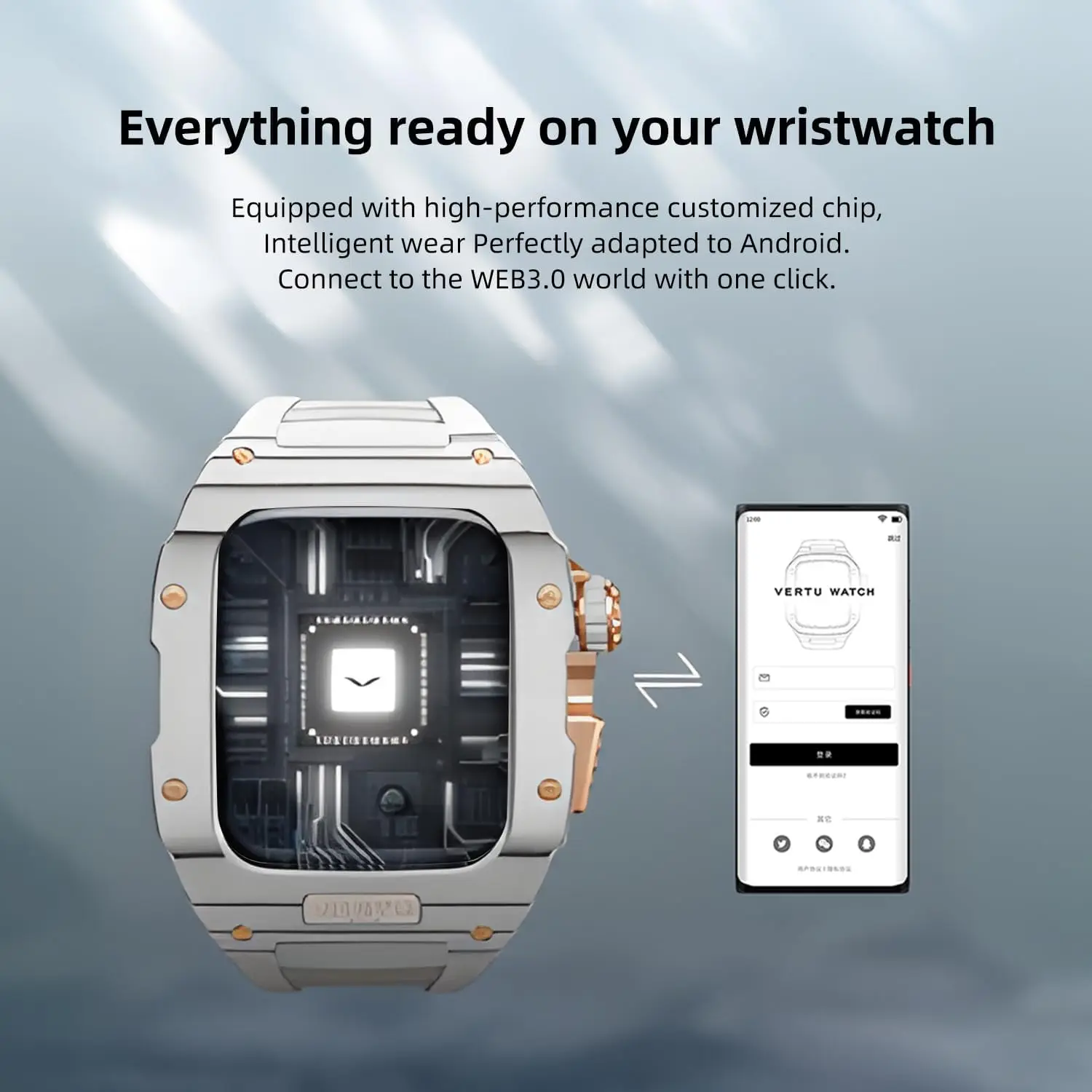 

VERTU Sapphire Display Android Smartwatch Answer Make Call Fitness Tracker Blood Oxygen Heart Rate 100 Sports Modes White Gold