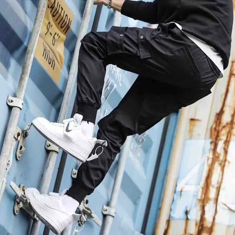 Running Classic Streetwear Casual Men Ribbons Harem Jogging Pants Male Slim Fit autumn Cargo Pants Multi-Pockets male Trousers