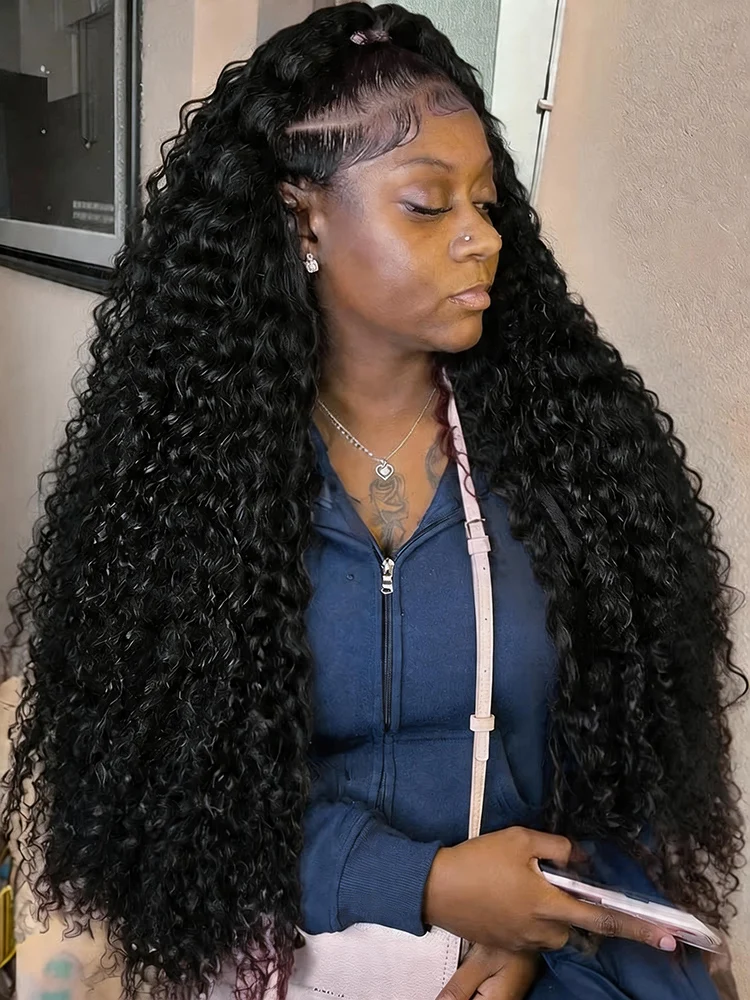 300% High Density 40 46inch Burmese Curly Wigs Deep Wave Front Wig Human Hair Raw 13x6 13x4 HD Lace Frontal Wigs Pre Plucked Bleached Knot With Natural Hairline on Sale Promotion Female Baby Curly Indian Raw Hair Wig Delivered in 3 Days Bouncy Exotic Wig