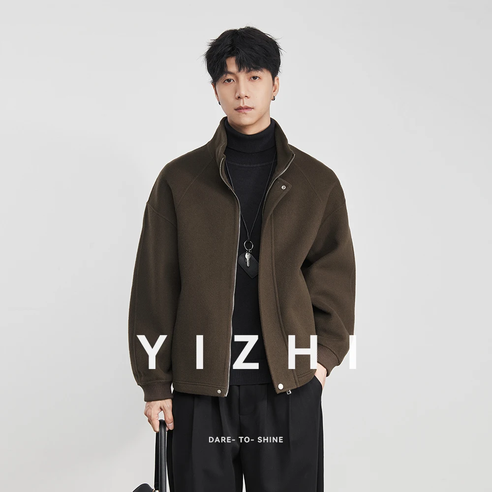 

100% Wool 2025 Autumn Winter New High-End Stand Collar Short Casual Loose Woolen Jacket for Men