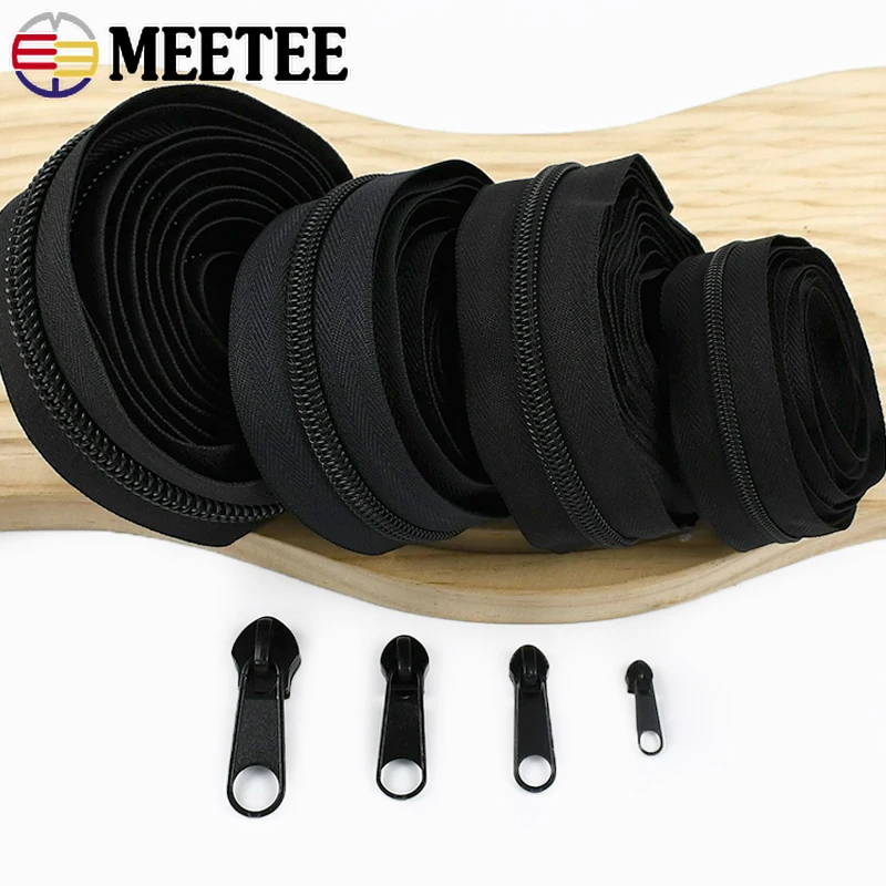

1-5Meters 3#5#8#10# Nylon Zippers with Sliders Black Zipper for Bags Tent Long Zips Clothes Zip Closure DIY Sewing Accessories
