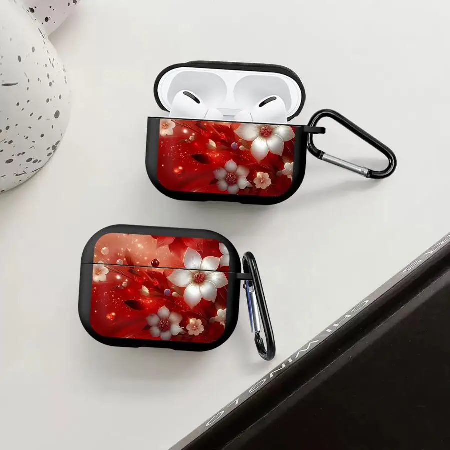 

Red White Flowers Case For Airpods 4 3 Pro3 Pro Pro2 1 2 Earphone Cases Cover