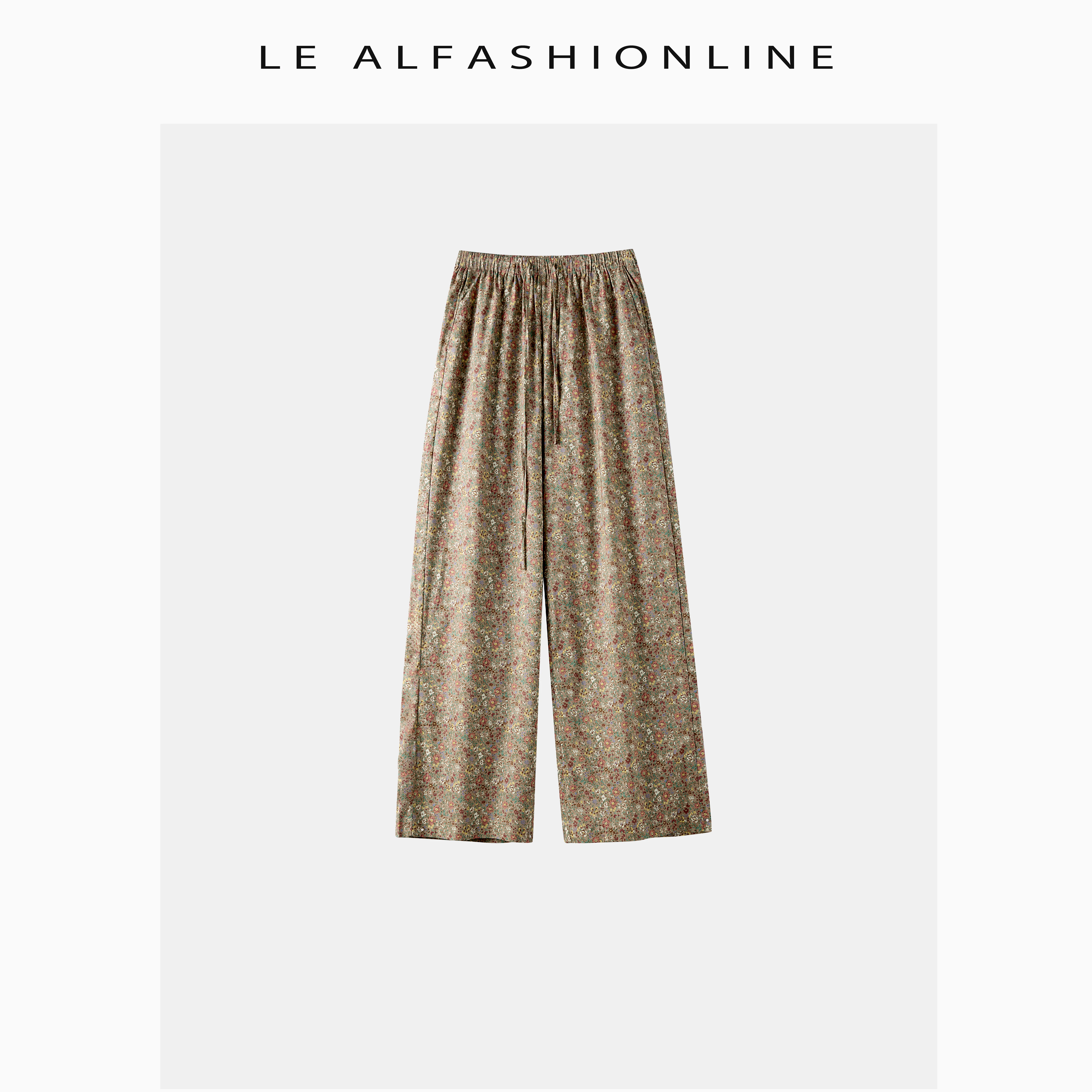 Le Alfashionline 2026 Summer New Vintage Countryside Style Elastic Waist Drawstring Straight Leg Floor-Length Floral Casual P...