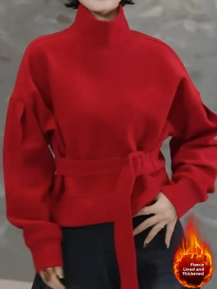 Felpa con Cappuccio da Donna Thiened Fce, Vita con Cordoncino, Collo Alto, Casual, Maniche Lunghe, Nuovo Arrivo Invernale