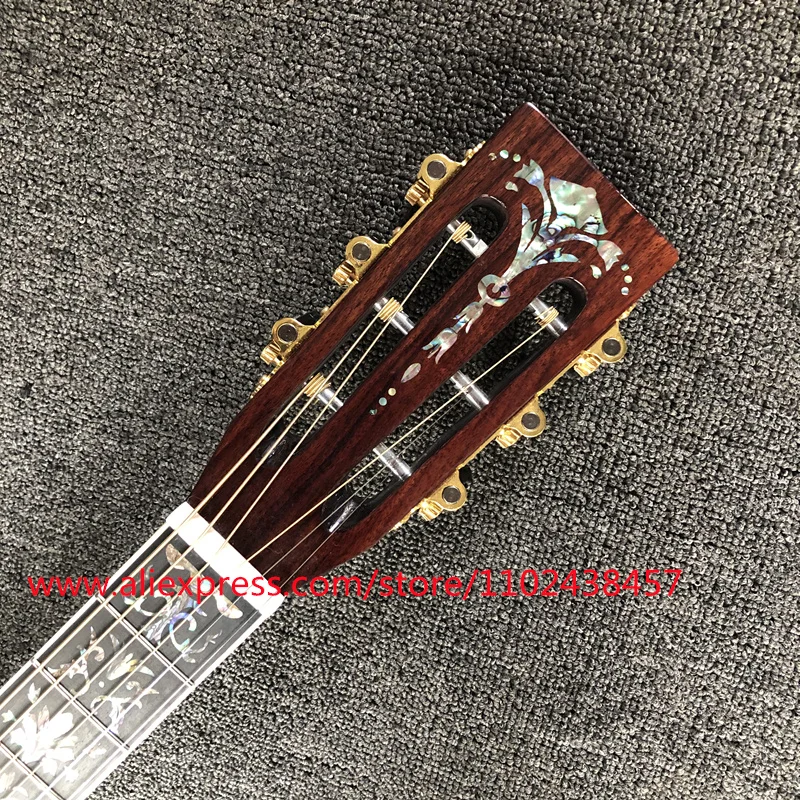 Tapa sólida de pino rojo, guitarra acústica de alta calidad serie OOO, diapasón de ébano
