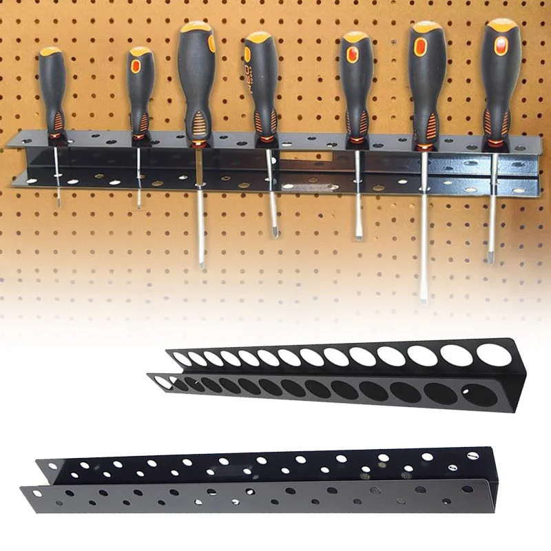 Wall Mount Pegboard Screwdriver Holder 14/23 Holes Metal Wrenches Tool Storage Rack Organizer for Garage Workshop