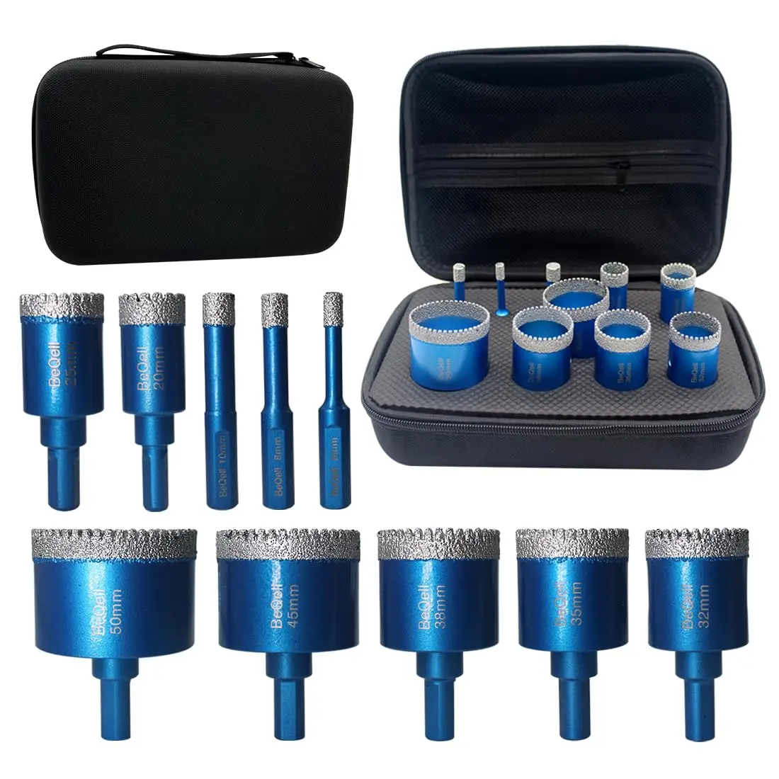 

Набор из 10 алмазных сверл для керамики, фарфора, плитки, мрамора, гранита и камня с футляром для хранения