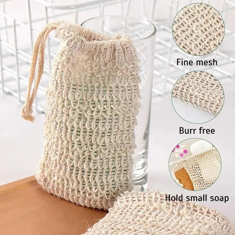 Bolsa de ahorro de jabón de Sisal, bolsa de malla exfoliante, ecológica, Natural, sin residuos, espuma y fregado, para Baño, 5 uds.