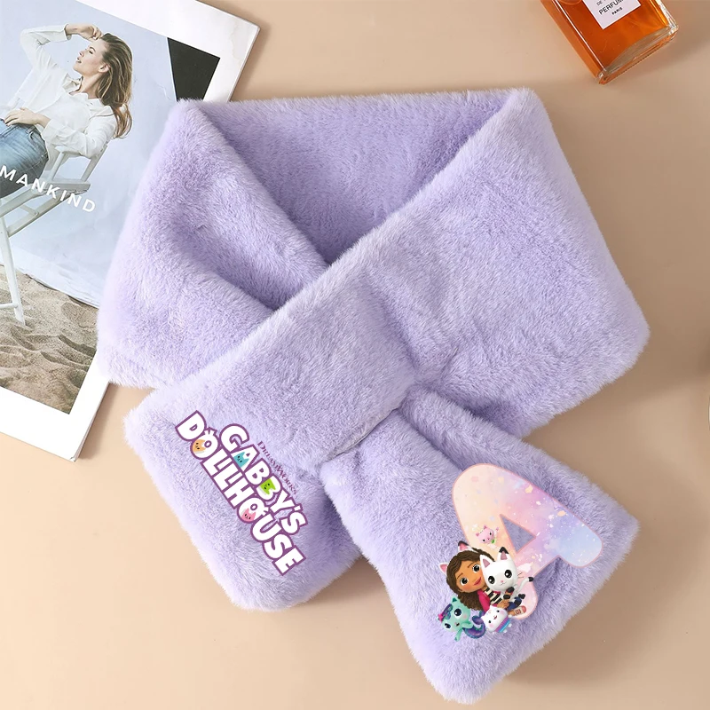 

Gabby Dollhouses Girls Plush Scarf Winter Warm Cartoon Letters Neck Scarve Purple Thickened Scarf Stuffed Soft Children Gifts