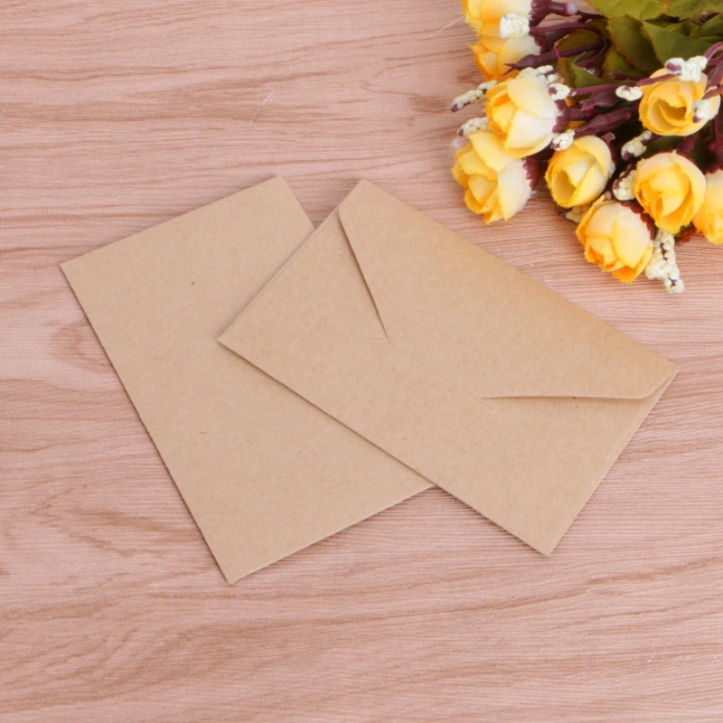 50 sobres papel Kraft retro para postales 4 x 2,67 pulgadas, bolsillo para cartas invitación