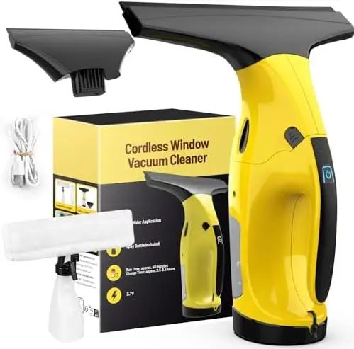 

Kiato Cordless Window Vacuum Cleaner with 2 Squeegees - Rechargeable Electric Glass Dryer for Windows, Mirrors, Tiles, Showers -