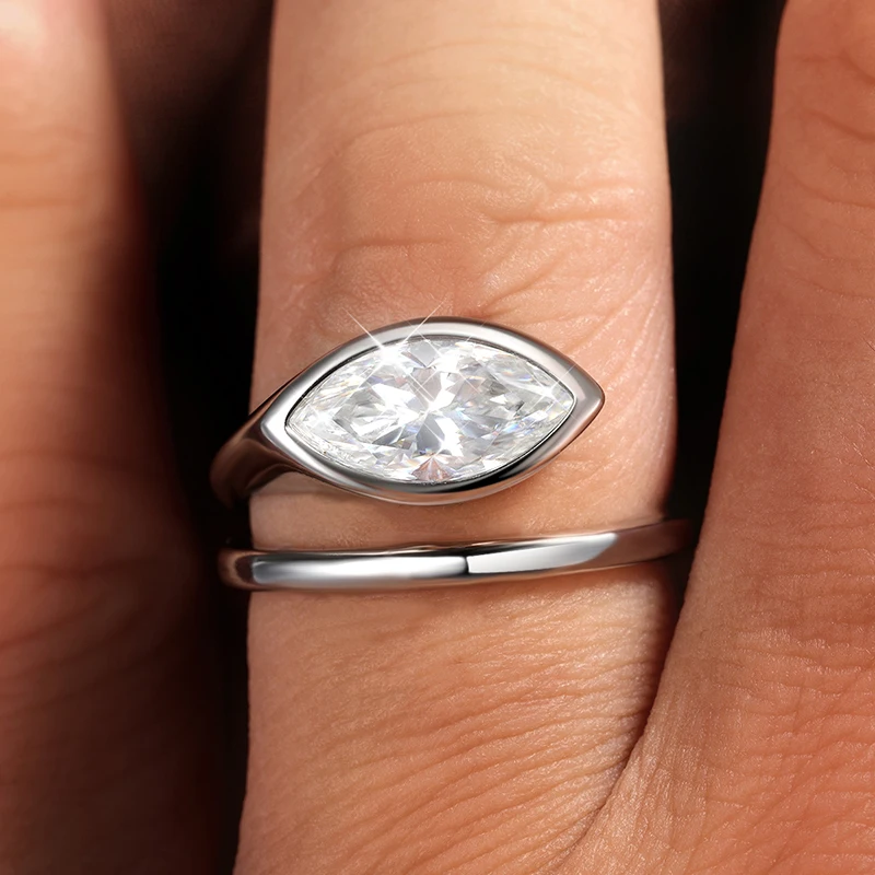 Smyoue 0.5-2CT Marquise Cut Moissanite Rings for Women Lab Diamond Solitaire Wedding Band Girls 925 Sterling Silver Jewelry Fine