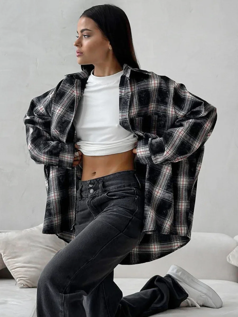 Bornladies 100% Cotton Retro Plaid Casual Versatile Shirt Spring New Loose Comfortable Long Sleeves Basic Women's Shirt Jacket