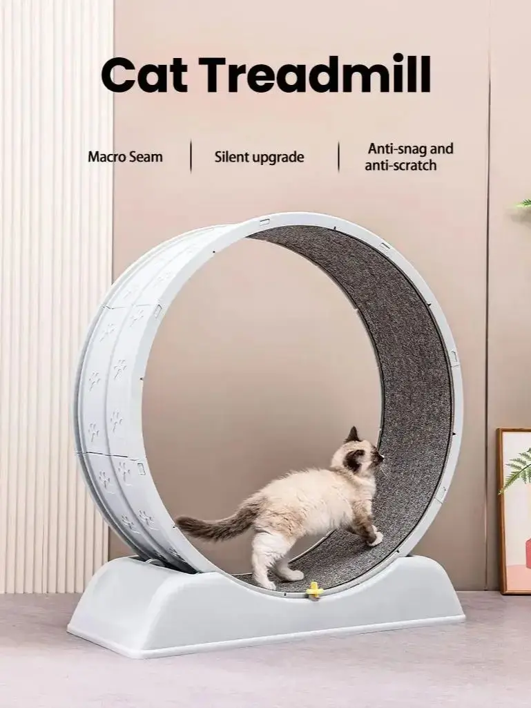 Katzenlauf-Trainingsrad-Laufband, extrem leises Katzen-Trainingsspielzeug aus Holz mit Sperrmechanismus, abnehmbarer Teppich, 76 cm