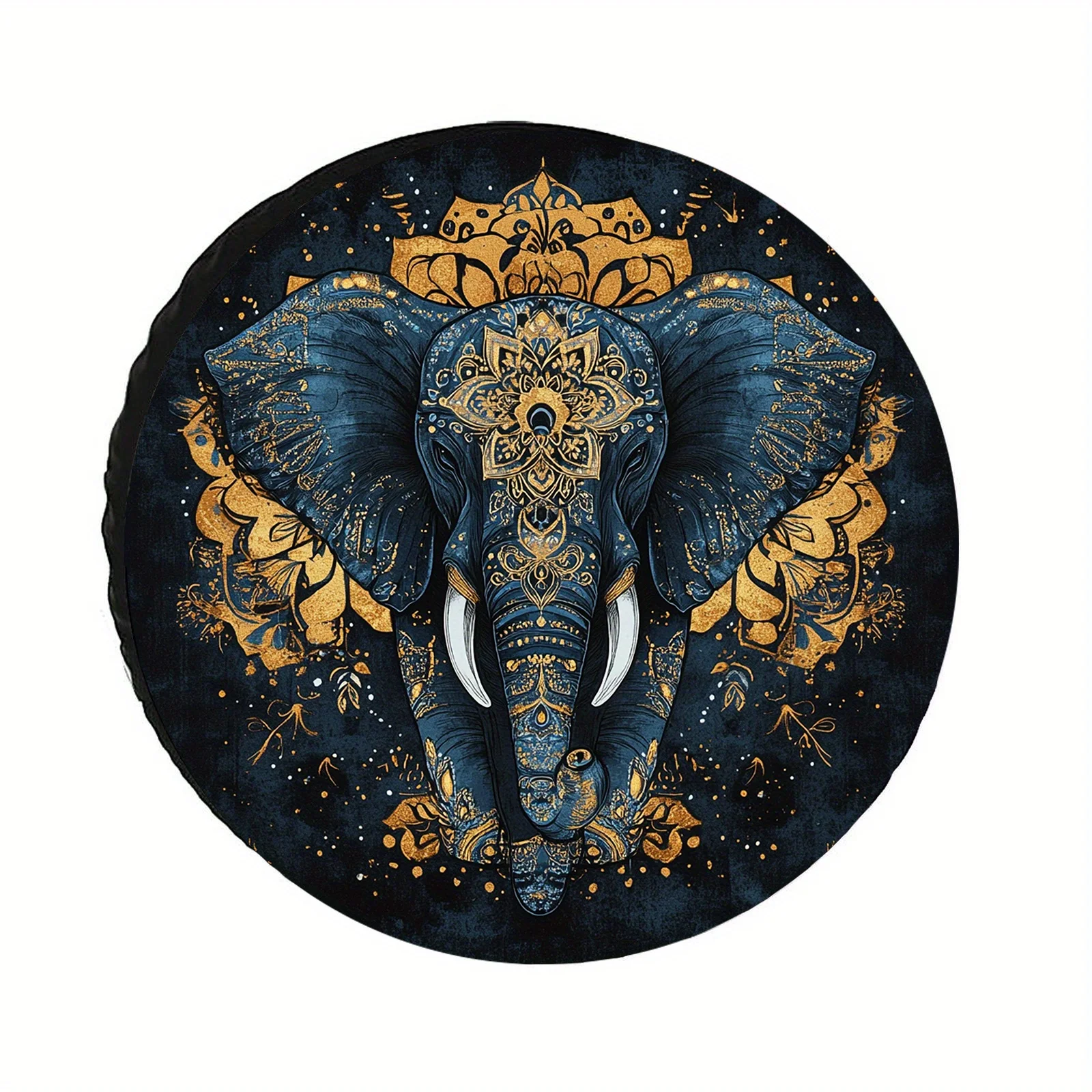 1pc Golden Rune Elephant Print Tire Covers For RVs, Trucks & Campers - Durable Weather-Resistant Protective Tire Liners, 28-34 I