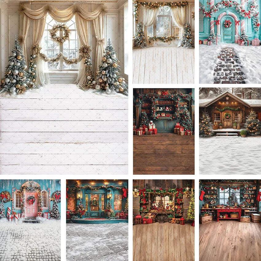 Mehofond Photography Background Winter Christmas Wood Cabinet Kitchen Xmas Tree Kids Family Portrait Decor Backdrop Photo Studio