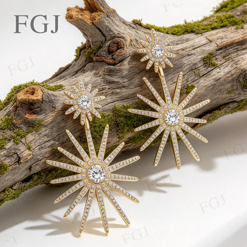 D VVS1 Moissanite Double Starburst Dangle Earrings, 925 Sterling Silver Two Star Long Drop Sparkling Women Evening Fine Jewelry