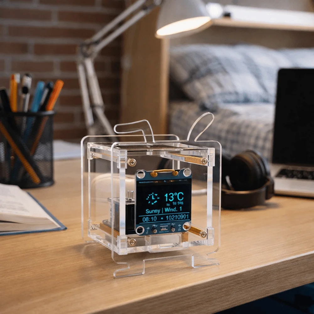 

0.96 Inch OLED Display Weather Forecast Clock Kit Multifunctional 2.4GHz Wi-Fi Connectivity Digital Clock Kit With Case