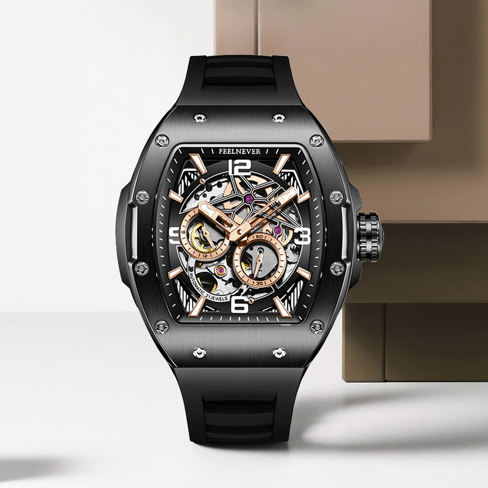 

2025 New FeelNever Hollow Men's Mechanical Watches Tourbillon Luxury Automatic Watch For Men Sapphire Waterproof Luminous Clock