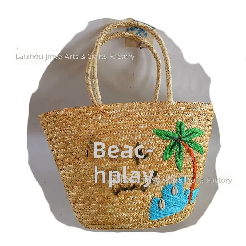for Manufacturer Custom Hand-Embroidered Wheat Straw Woven Bag Casual Trendy Beach Women Rattan Large Capacity Bucket Bag view 5