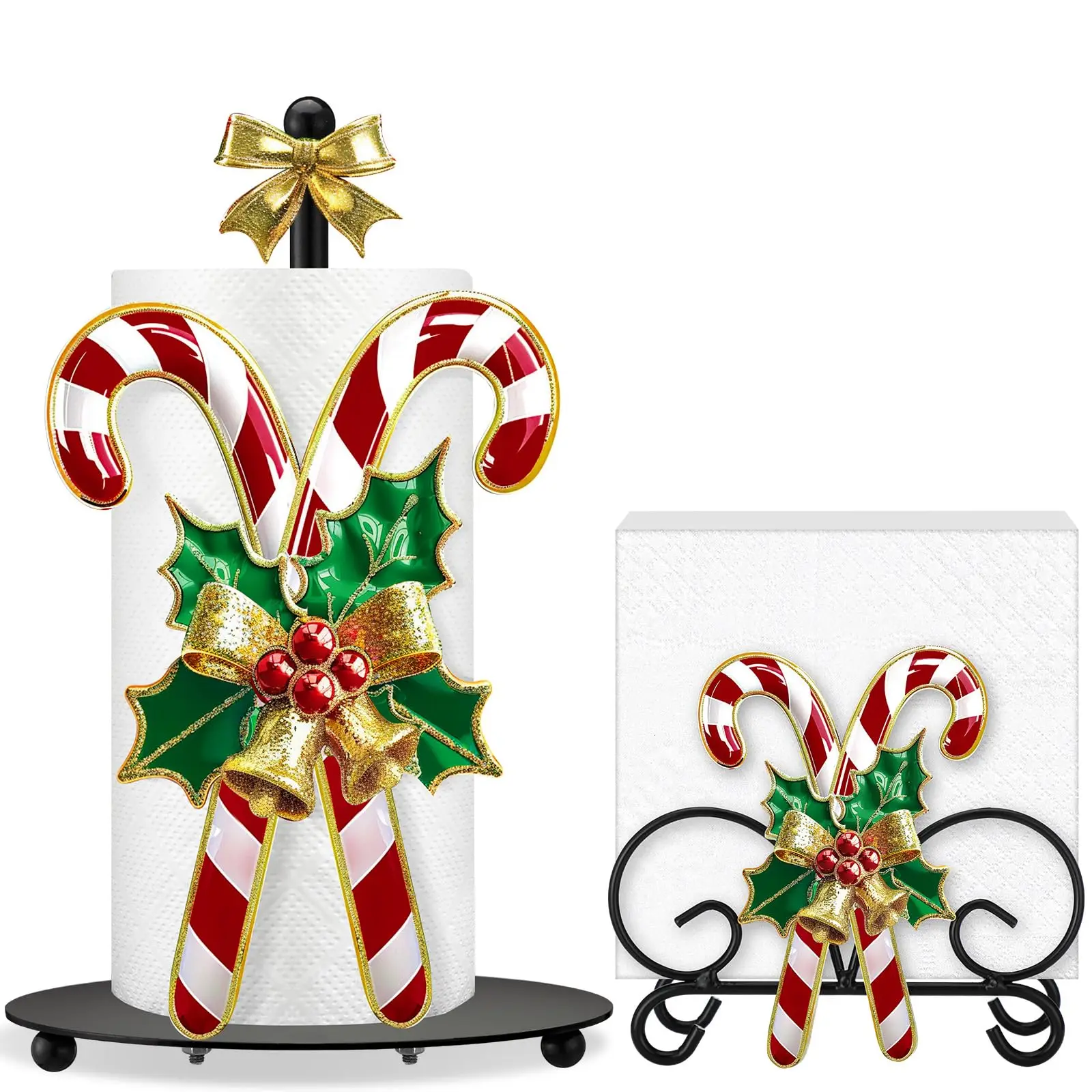 

2 Pcs Christmas Candy Cane Paper Towel And Napkin Holder Metal Kitchen Bathroom Decor