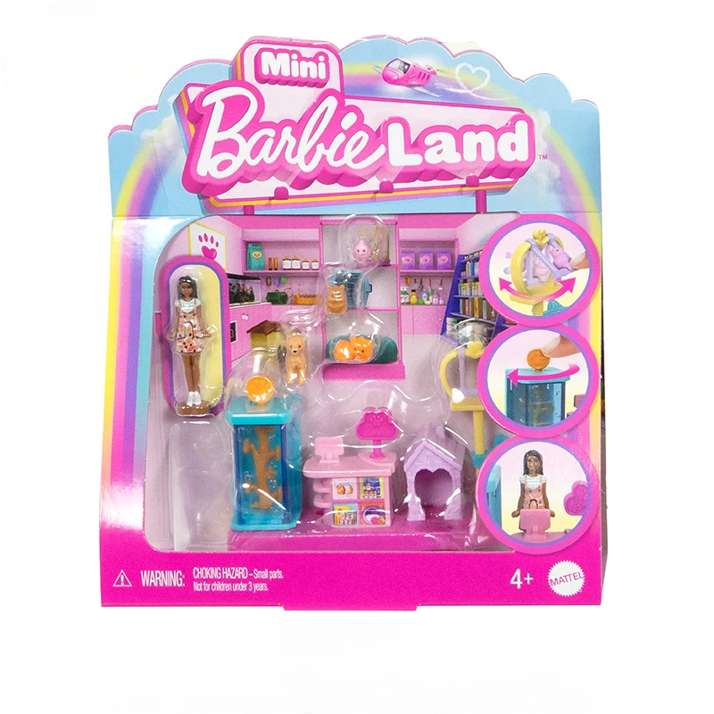 Original Barbie Mini Barbieland Doll House Hair Salon Pet Boutique Supermarket Bakery Toys for Girls Accessories Micro Furniture
